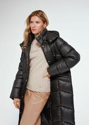 Black long winter jacket for women KURDT-0530-99(Z24)-02