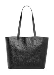 Czarna skórzana torebka damska shopper TORES-1389-9P(Z26), widok produktu od przodu na białym tle.