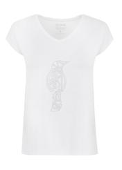 Biały T-shirt damski z aplikacją  TSHDT-0066-11(W21)