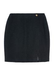 Czarna spódnica damska mini SPCDT-0115-99(Z25), widok produktu od przodu na białym tle.
