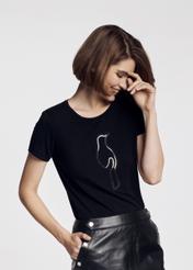 Czarny T-shirt damski z aplikacją TSHDT-0069-99(W21)-01