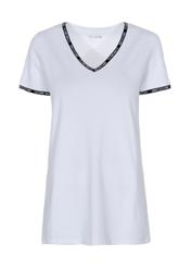 Biały T-shirt z dekoltem V damski TSHDT-0061-11(W21)-02