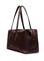 Duża torba ciemnobrązowa typu shopper TOREN-0354-1I(Z26), widok produktu skosem na białym tle.
