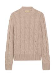 Sweter damski z ozdobnym splotem SWEDT-0210-1J(Z26), widok produktu z przodu na białym tle.