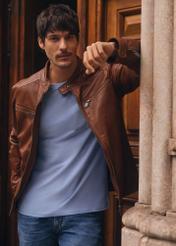 Jasnobrązowa skórzana kurtka męska KURMS-0326-1G(W26)