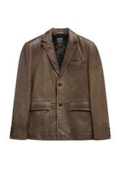 Brązowa skórzana marynarka męska KURMS-0402-1H(W26) - widok produktu z przodu, na białym tle. 