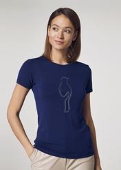 Granatowy T-shirt damski z aplikacją TSHDT-0069-69(W21)