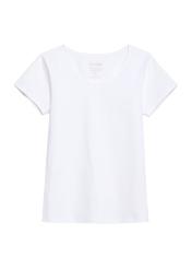 Biały T-shirt damski basic TSHDT-0111-0A(KS), widoczny produkt od przodu na baiłym tle.