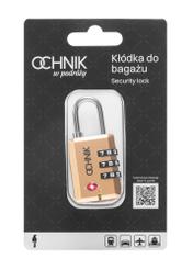 Złota szyfrowa kłódka TSA AW-015-0002-28(W25), widok produktu w opakowaniu na białym tle.