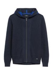 Granatowy sweter męski z kapturem SWEMT-0182-68(Z25), widok produktu od przodu na białym tle.
