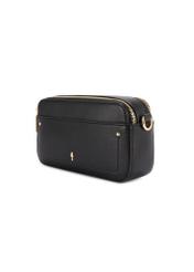 Mała czarna torebka damska TOREC-1173-99(W26), widok produktu skosem na białym tle.