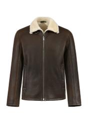 Brown men's leather sheepskin coat KOZMS-0022-5486(Z24)-01