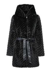 Black women's fur coat with belt  FUTDP-0046-99(Z24)-06