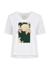 Kremowy T-shirt damski z printem TSHDT-0115-12(Z23)-04