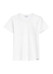 Biały bawełniany t-shirt damski TSHDT-0144-11(Z25), produkt widoczny od przodu, na białym tle.