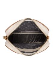 Kremowa skórzana torebka listonoszka damska TORES-1274-0B(W26) - widok produktu z góry na białym tle. 