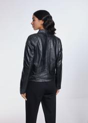 Black women's jacket made of genuine leather KURDS-0509-4122(W24)