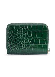 Ciemnozielony portfel damski croco PORES-0951-51(W25) - widok produktu z tyłu na białym tle.