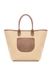 Słomkowa duża torebka damska TOREC-1229-1E(W26), widok produktu z przodu, na białym tle. 