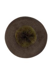 Beret damski z pomponem w kolorze khaki CZADT-0180-54(Z24)