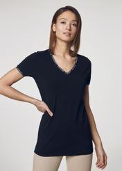 Czarny T-shirt z dekoltem V damski TSHDT-0061-99(W21)-01