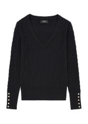 Czarny sweter damski SWEDT-0212A-99(Z25), widok produktu z przodu na białym tle.