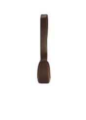 Brązowa zamszowa półokrągła torebka damska TORES-1178-89(Z25) - widok produktu z boku na białym tle.