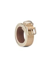 Beżowy skórzany pasek damski PASDS-0341-1A(W26), widok produktu skosem na białym tle.