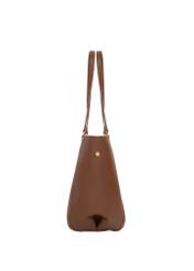 Jasnobrązowa torebka damska typu shopper TOREC-1296-3D(Z26), widok produktu od boku na białym tle.