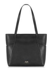 Czarna skórzana torebka shopper TORES-0980-9I(Z26) - widok produktu z przodu, na białym tle. 