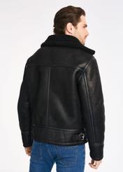 Classic black men's sheepskin coat KOZMP-0001-99(Z24)-03