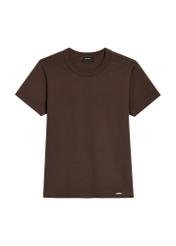 Ciemnobrązowy bawełniany T-shirt damski TSHDT-0144-1I(Z26) - widok produktu z przodu, na białym tle. 