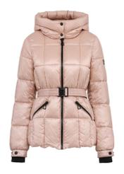 Pink women's quilted jacket with belt KURDT-0539-34(Z24)-01