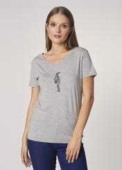 Grey Women's T-shirt with oriole TSHDT-0080-91(Z21)-01