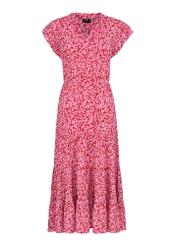 Długa czerwona sukienka w kwiatowy wzór SUKDT-0187-42(W24)