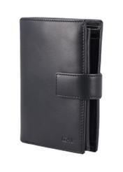 Czarny portfel skórzany męski PORMS-0715-99(Z26) - widok skosu produktu, na białym tle. 