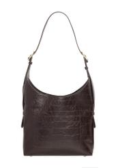 Bordowa shopperka damska croco TOREC-1306-4D(Z26), widok produktu z tyłu na białym tle.