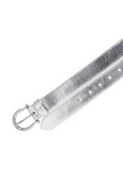 Skórzany pasek damski w kolorze srebrnym PASDS-0274-9X(Z26), widok produktu z góry na białym tle.