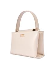 Skórzana kremowa torebka kuferek TORES-1270-0B(W26) - widok produktu po skosie, na białym tle. 