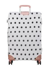 Pokrowiec na dużą walizkę w kropki AW-013-0007-0P-L(W26), widok produktu z tyłu na walizce.