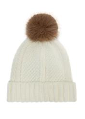 Cream women's hat with a pompom CZADT-0176-16(Z24)-02