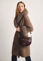 Brązowa skórzana średnia torebka damska croco TORES-1022F-1H(W26)