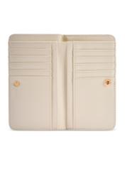 Beżowy portfel damski w grochy POREC-0362-0P(W26) - widok produktu z góry, na białym tle. 