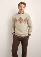 Wełniany sweter męski w romby SWEMT-0216-1A(Z26)