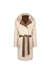 Wełniany płaszcz damski w beżowym kolorze KURDT-0137-81(Z18)