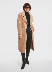 Beige long women's fur coat FUTDP-0051-24(Z24)-01