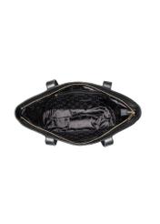 Czarna skórzana torebka shopper damska TORES-1255-99(W26) - widok produktu z góry, na białym tle. 