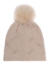 Beige women's hat with pompom CZADT-0194-81(Z24)-02