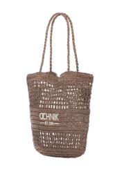 Słomkowa brązowa torebka shopper damska TOREC-0924-1H(W26), widok produktu po skosie na białym tle.