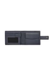 Skórzany portfel męski w kolorze granatowym PORMS-0694-7E(W26) - widok produktu z góry, na białym tle.  